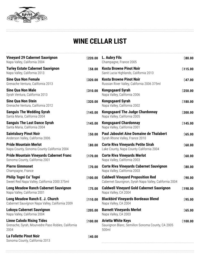 wine list